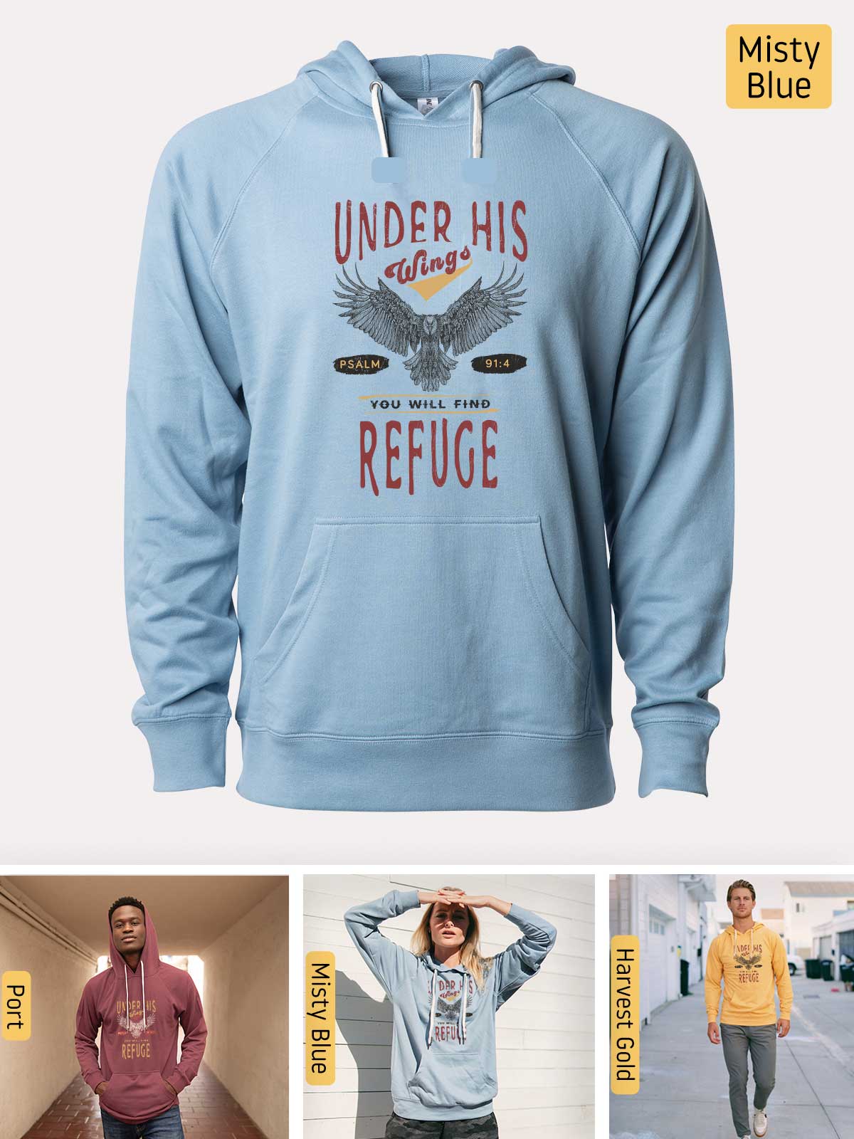 a blue hoodie with a picture of a man wearing a sweatshirt