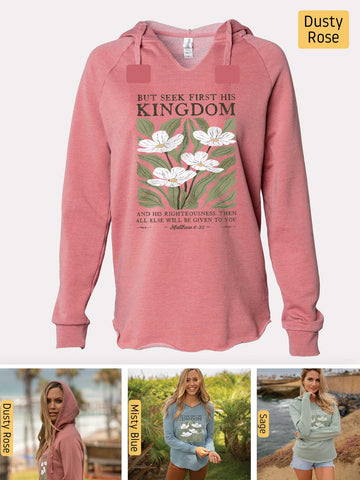 Seek First His Kingdom - Matthew 6:33 - Lightweight, Cali Wave-washed Women's Hooded Sweatshirt