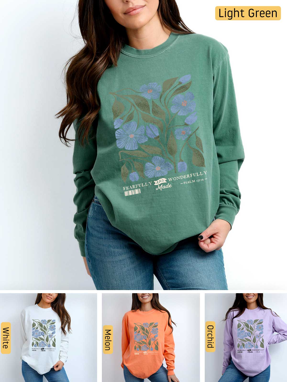 a woman wearing a sweatshirt with flowers on it