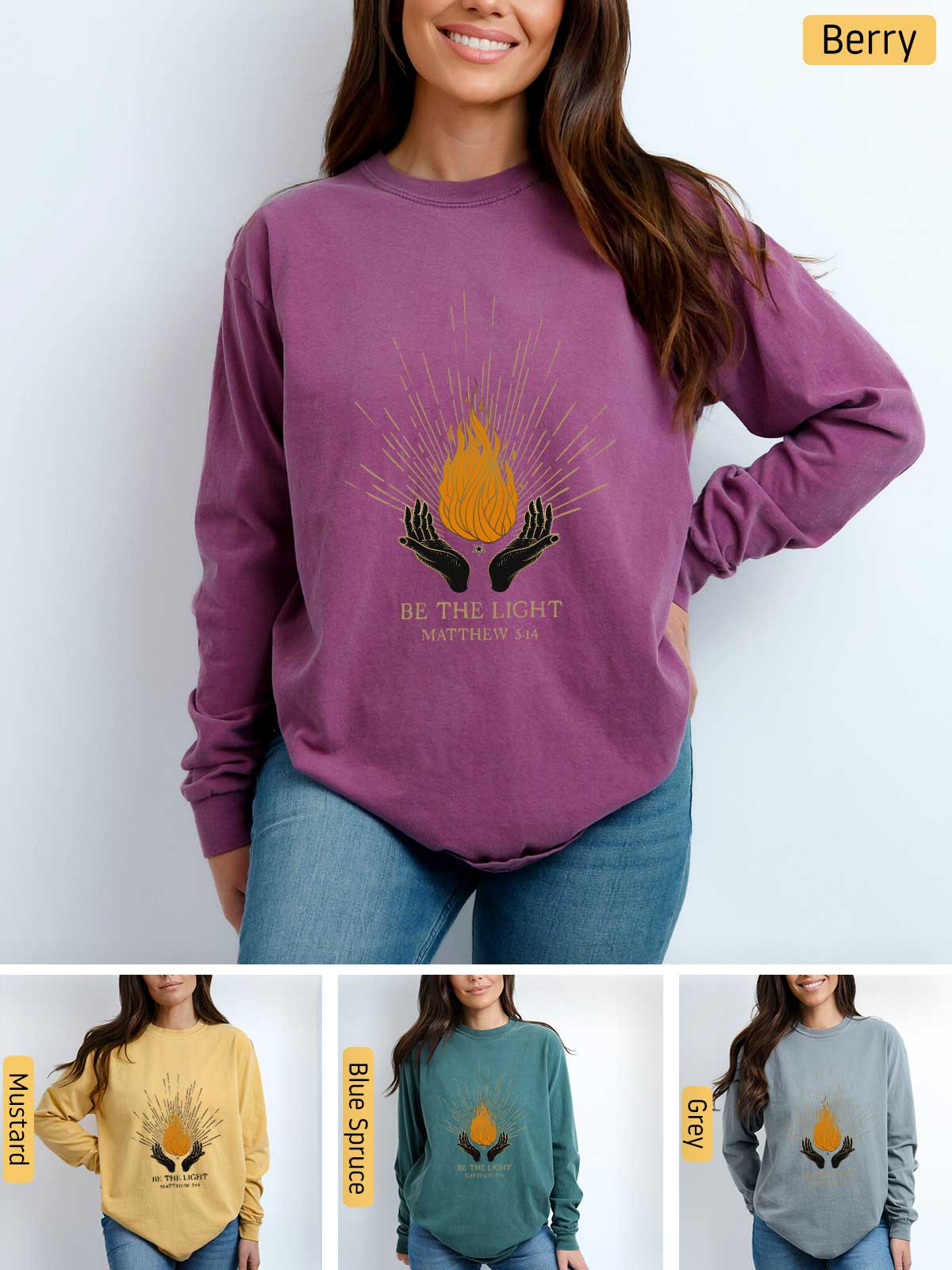 a woman wearing a sweatshirt with a fire on it