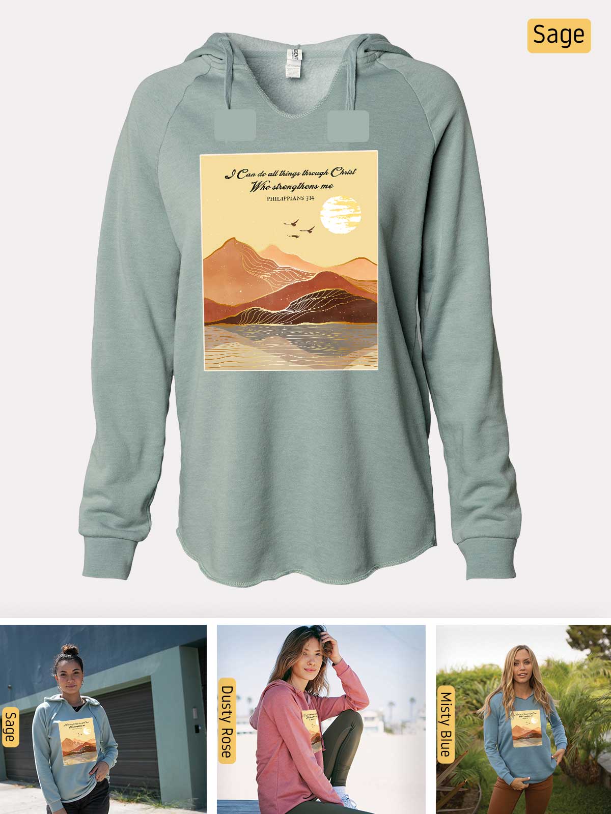 a women's sweatshirt with a picture of a woman sitting on a bench