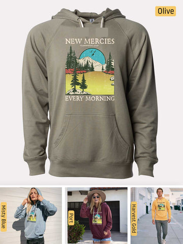 His Mercies are New Every Morning - Lamentations 3:22-23 - Lightweight, Unisex, Slim-Fit, Terry Loopback Hoodie