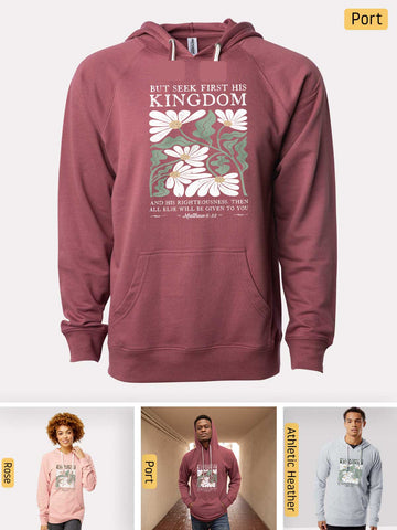 Seek First His Kingdom - Matthew 6:33 - Lightweight, Unisex, Slim-Fit, Terry Loopback Hoodie