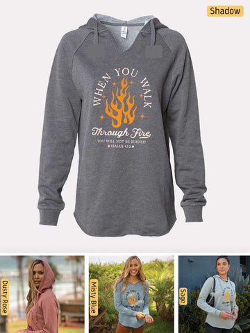 Walk Through the Fire, Firefighter - Isaiah 43:2-3 - Lightweight, Cali Wave-washed Women's Hooded Sweatshirt