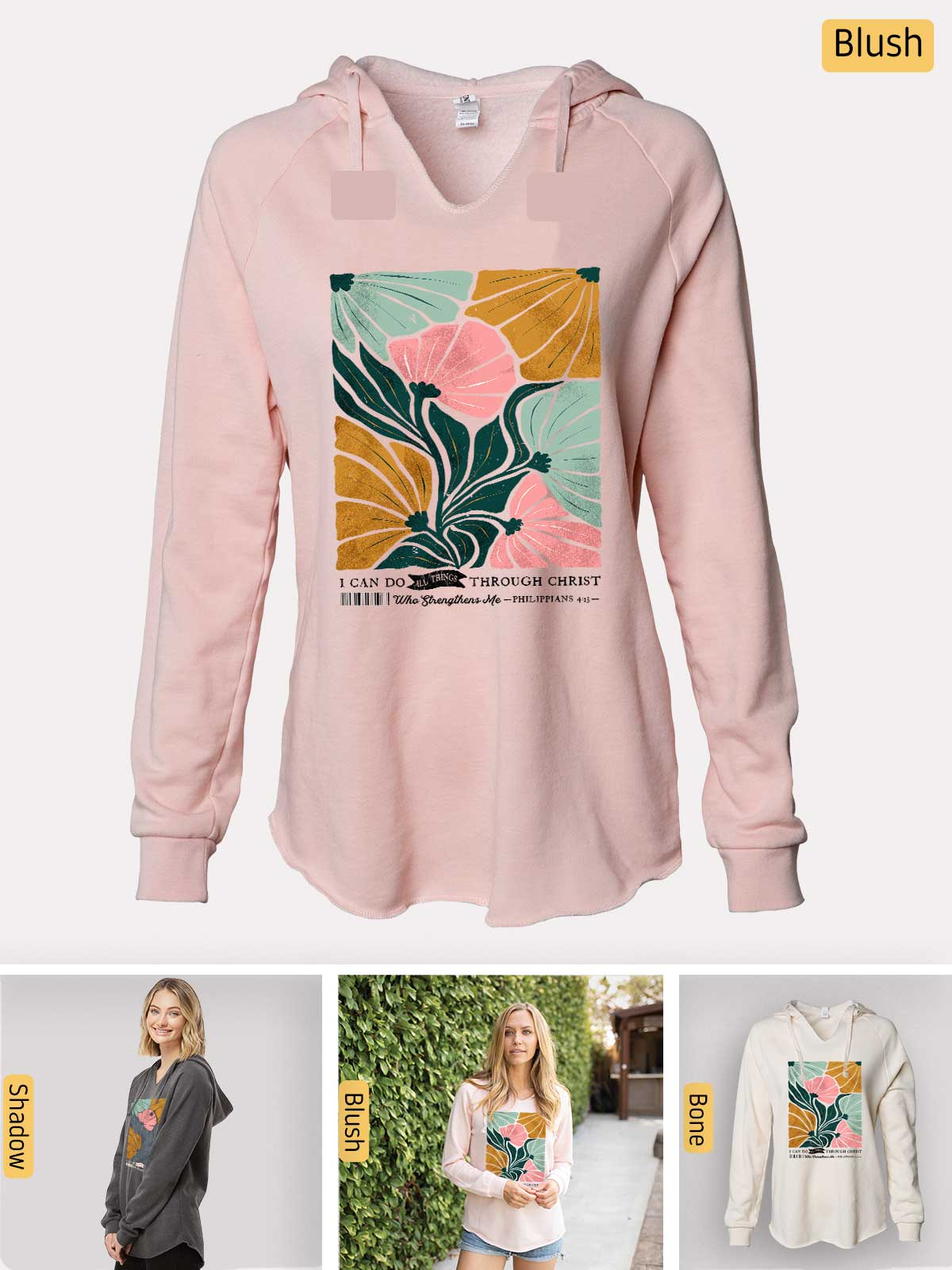 a women's hoodie with a picture of a flower on it