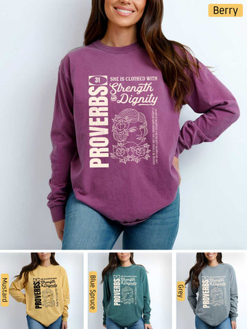 She is Clothed in Strength - Proverbs 31 Woman - Medium-weight, Unisex Longsleeve T-Shirt