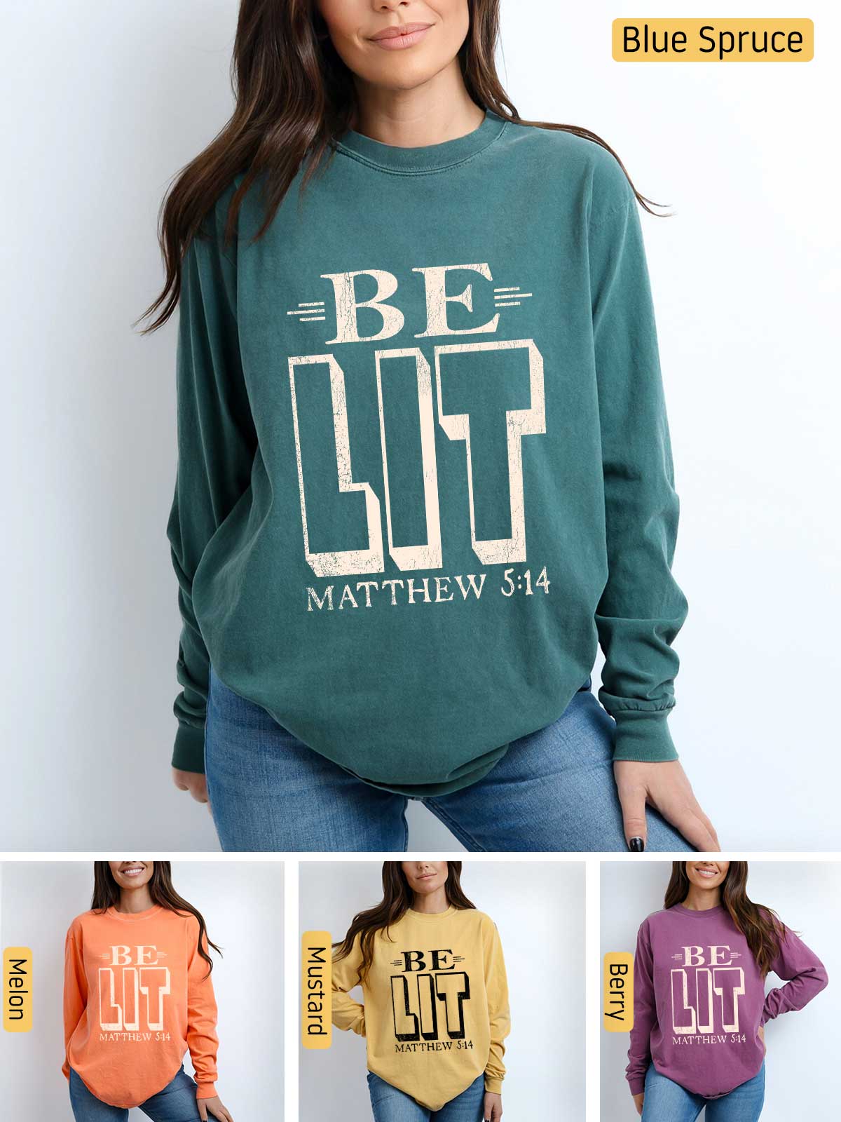 a woman wearing a sweatshirt with the words be lit on it