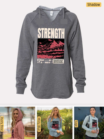 Strength, I Lift My Eyes to the Mountains - Psalm 121: 1-2 - Lightweight, Cali Wave-washed Women's Hooded Sweatshirt