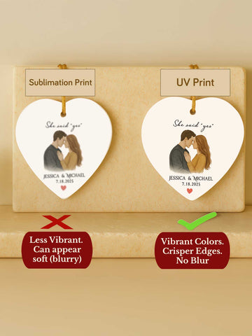 Engagement Ornament – Watercolor Portrait (Your Photo, Heart)