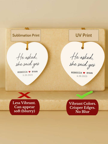 Engagement Ornament – He Asked, She Said Yes (Script Heart)
