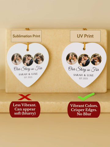 Couples Ornament – Our Story So Far (3-Photo Heart)