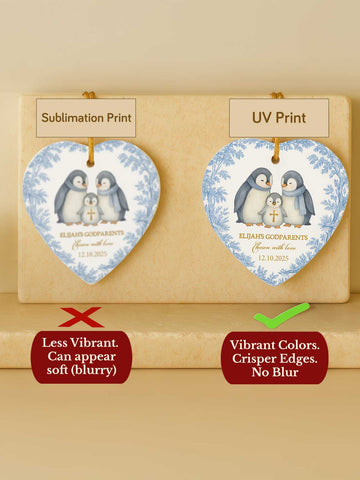 Godparents Ornament – Heart Penguins & Laurel