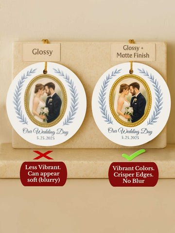 Wedding Ornament – Blue Chinoiserie Wreath (Photo, Circle)