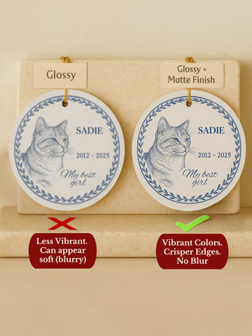 Cat Memorial Ornament – Blue Line Art (Custom Text)