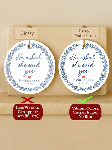 Engagement Ornament – He Asked, She Said Yes (Blue Toile Circle)