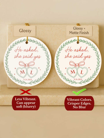 Engagement Ornament – He Asked (Initials & Bow, Circle)