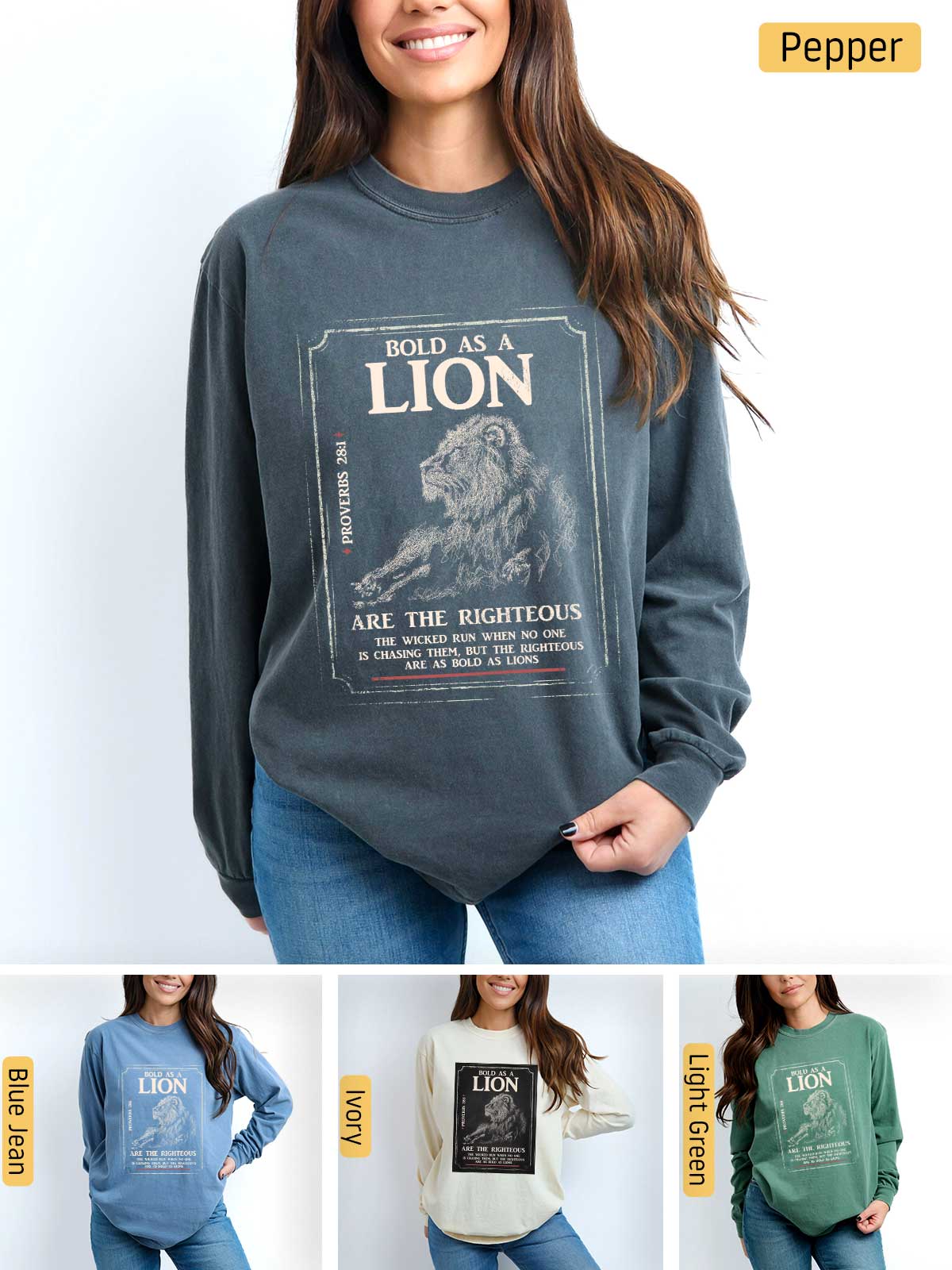 a woman wearing a sweatshirt with a lion on it