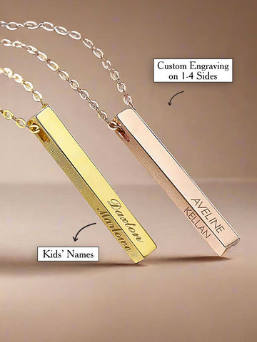 4 Sided Bar Necklace with Kids' Names or Personalized Text - Mom Necklace