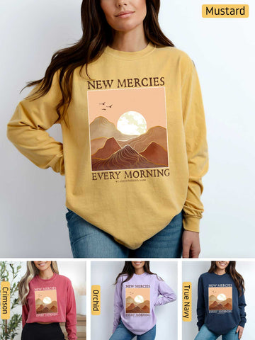 His Mercies are New Every Morning - Lamentations 3:22-23 - Medium-weight, Unisex Longsleeve T-Shirt