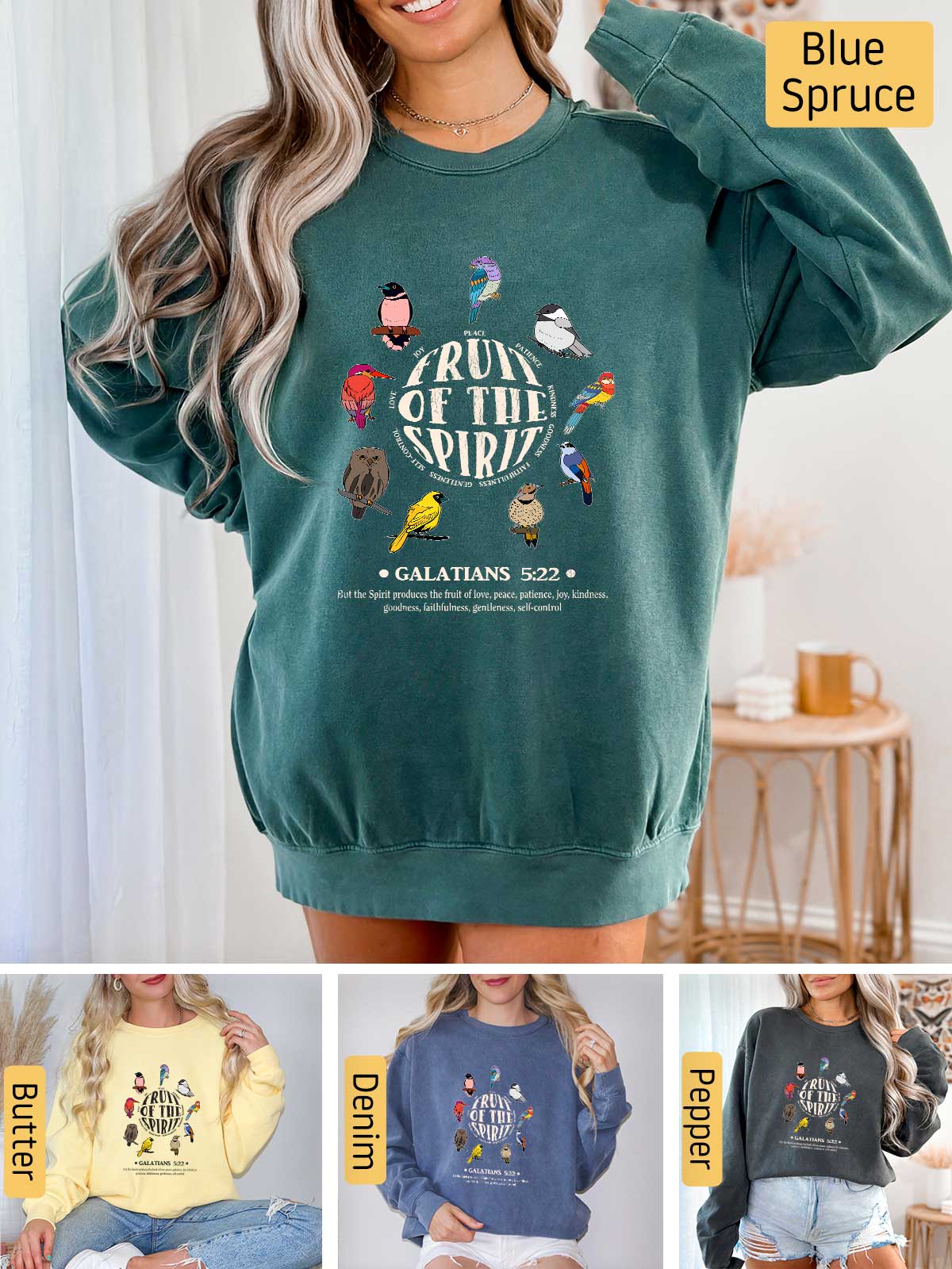 a woman wearing a green sweatshirt with the words run of the spirit on it