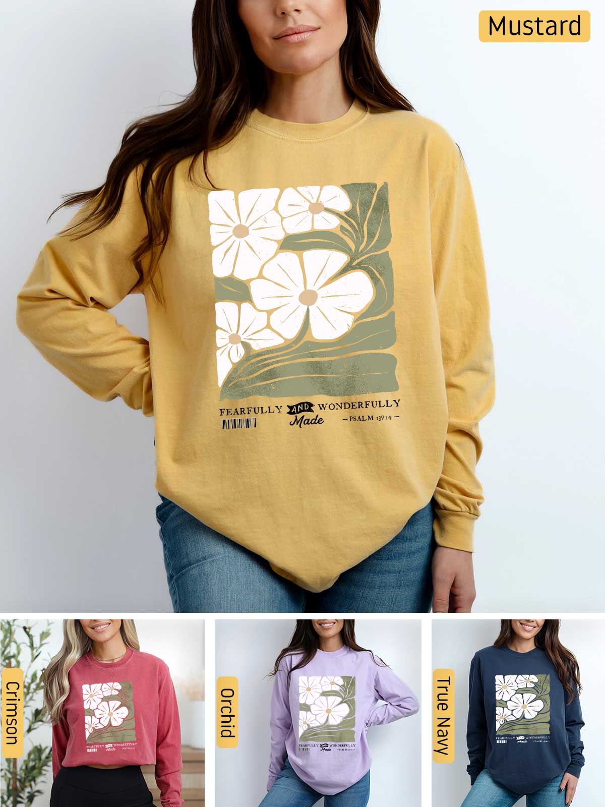 a woman wearing a sweatshirt with flowers on it