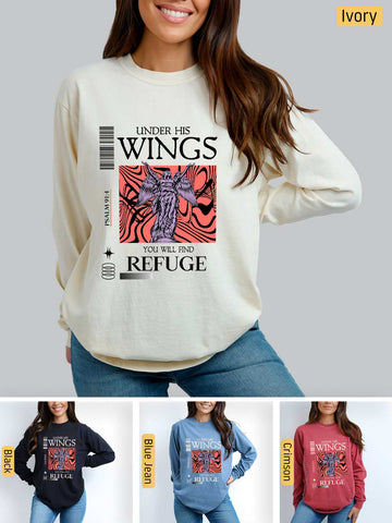 Under His Wings You will find Refuge - Psalm 91:4 - Medium-weight, Unisex Longsleeve T-Shirtc