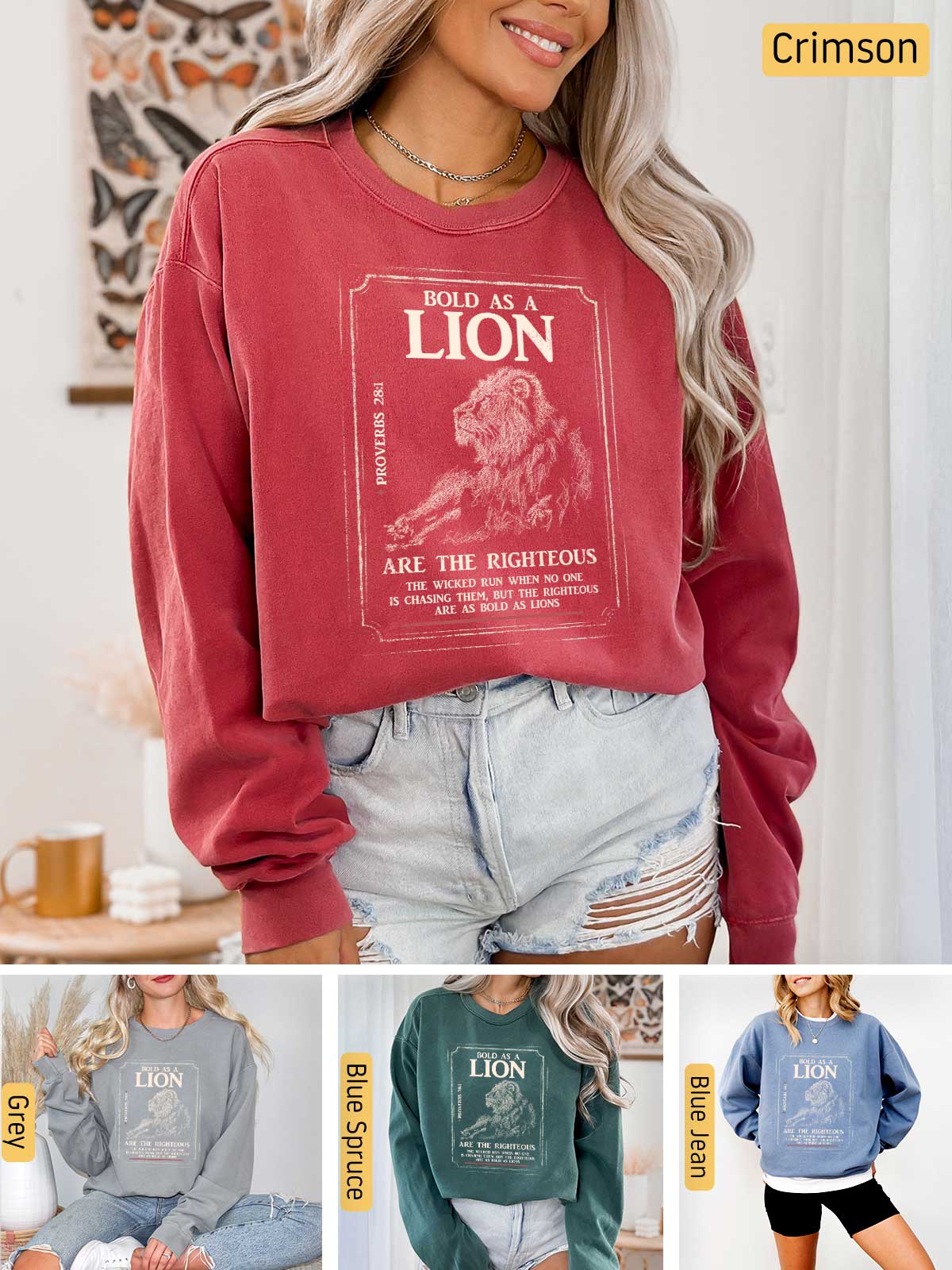 a woman wearing a lion sweatshirt and shorts