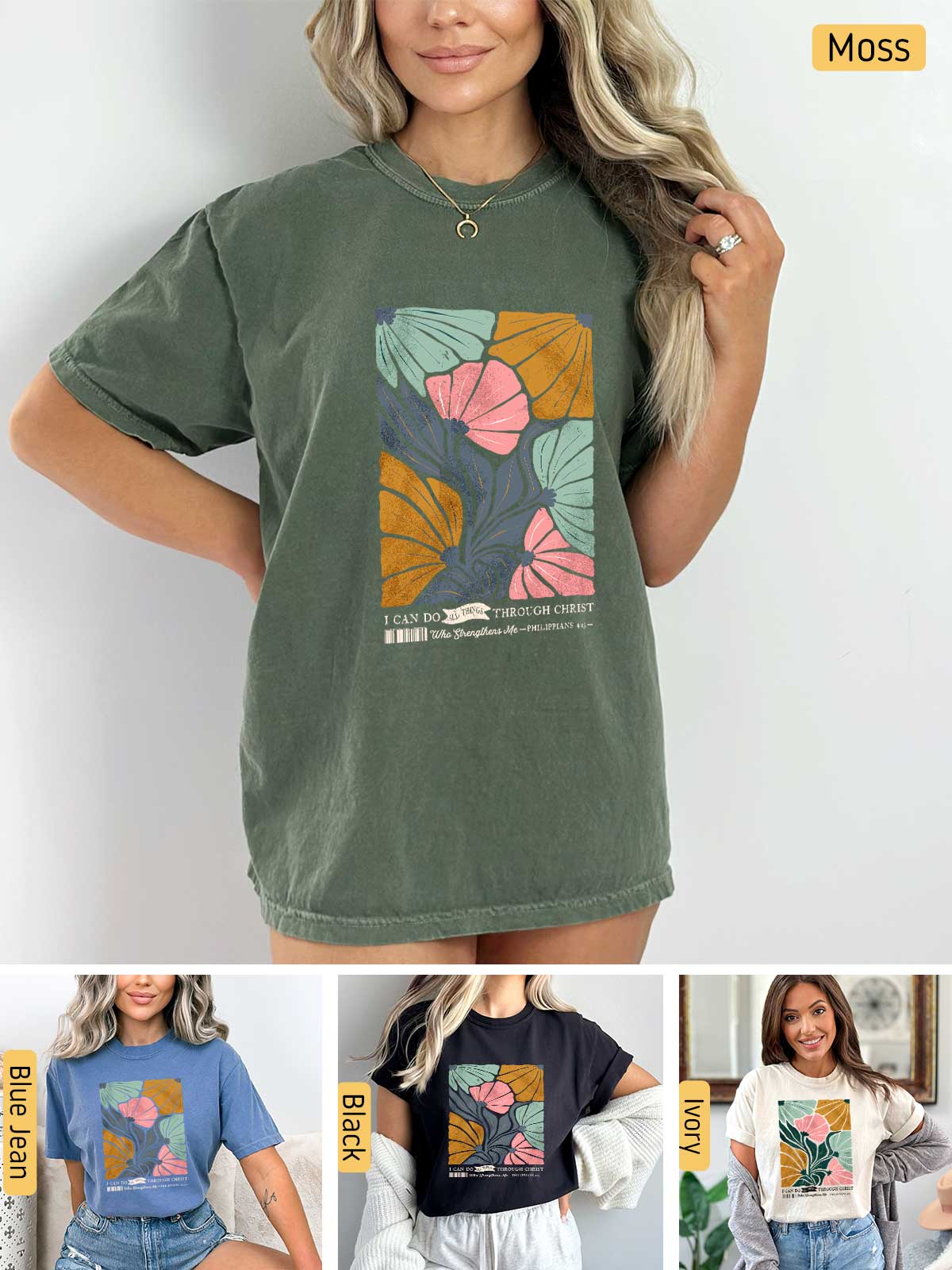 a collage of photos of a woman wearing a t - shirt