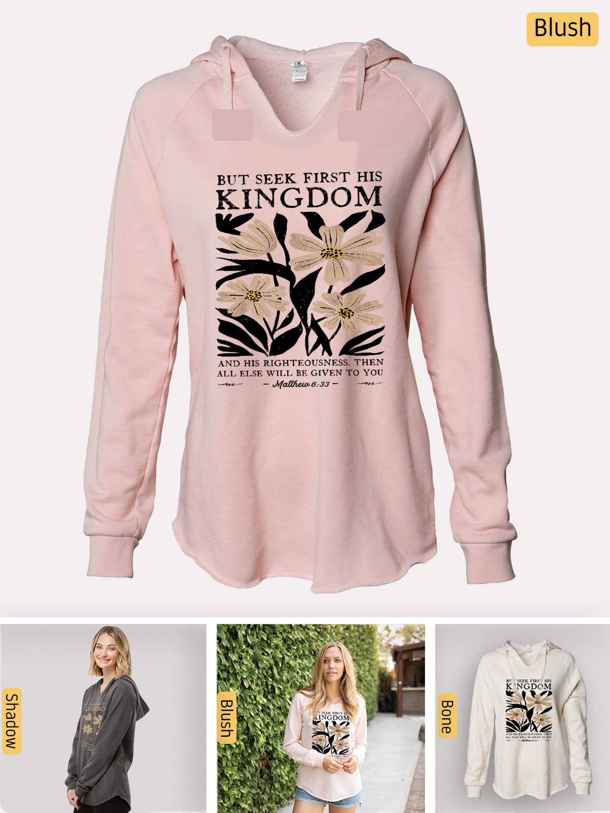 a women's pink hoodie with a picture of a flower on it