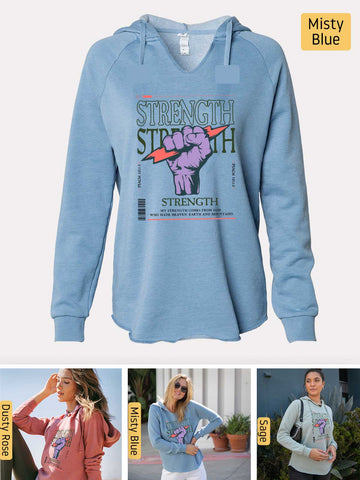 Strength, I Lift My Eyes to the Mountains - Psalm 121: 1-2 - Lightweight, Cali Wave-washed Women's Hooded Sweatshirt