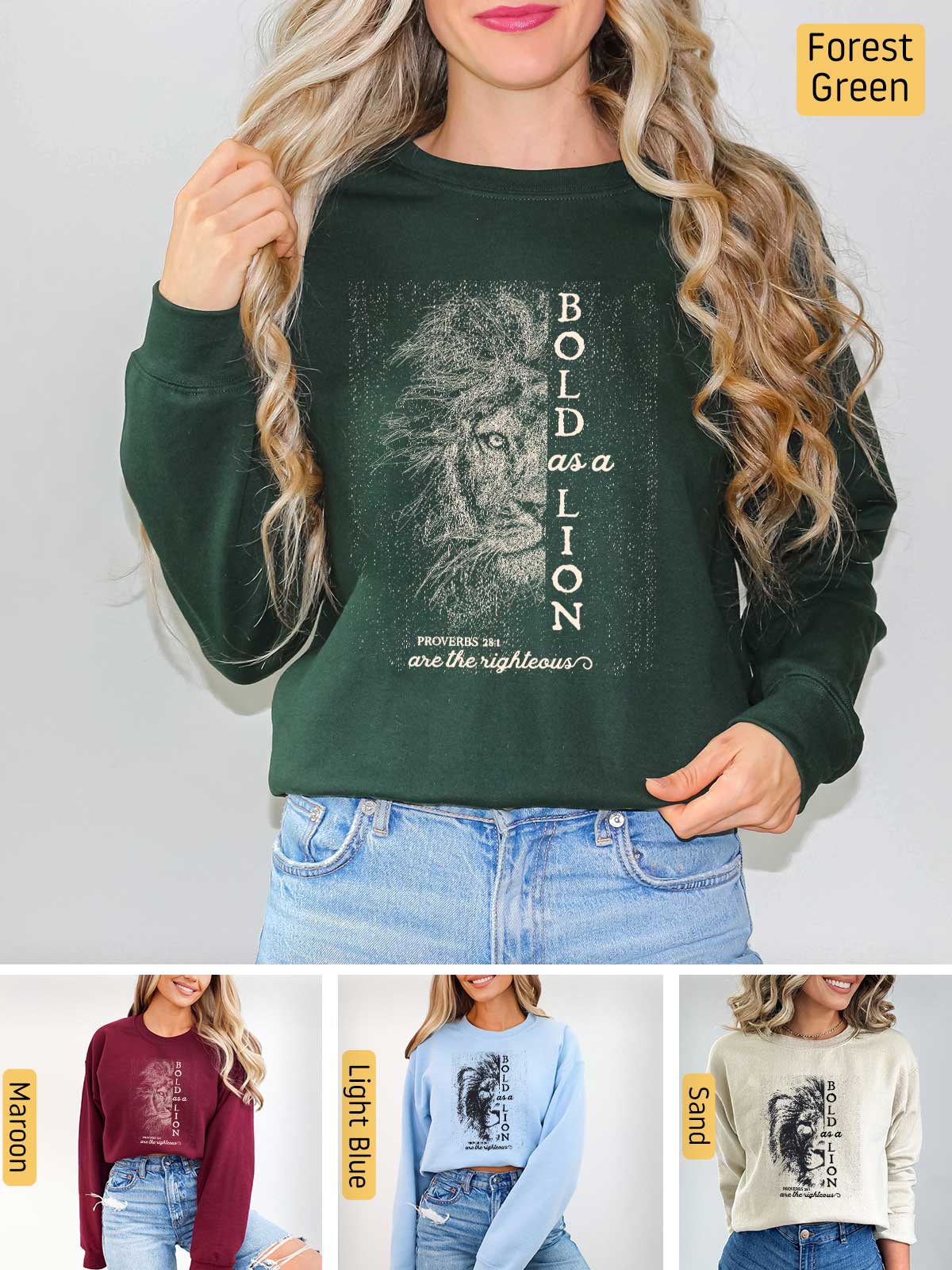 a woman wearing a sweatshirt with a lion on it