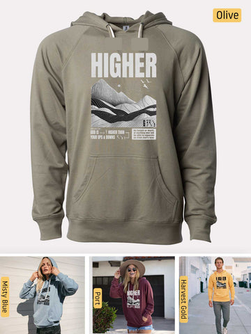 God is Higher - Romans 8:38-39 - Lightweight, Unisex, Slim-Fit, Terry Loopback Hoodie