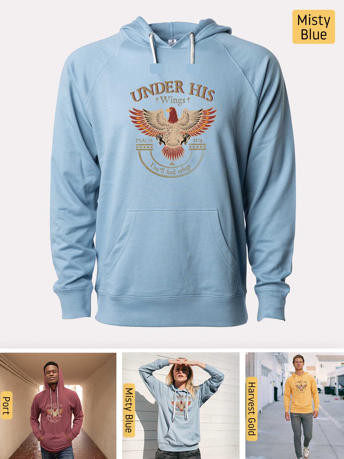 a blue hoodie with a picture of an eagle on it