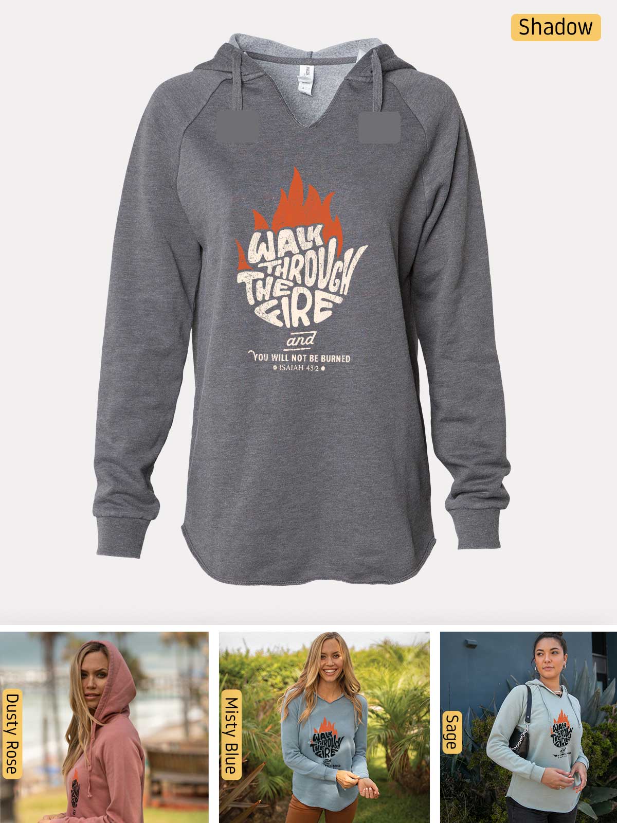 a woman wearing a hoodie with a fire on it