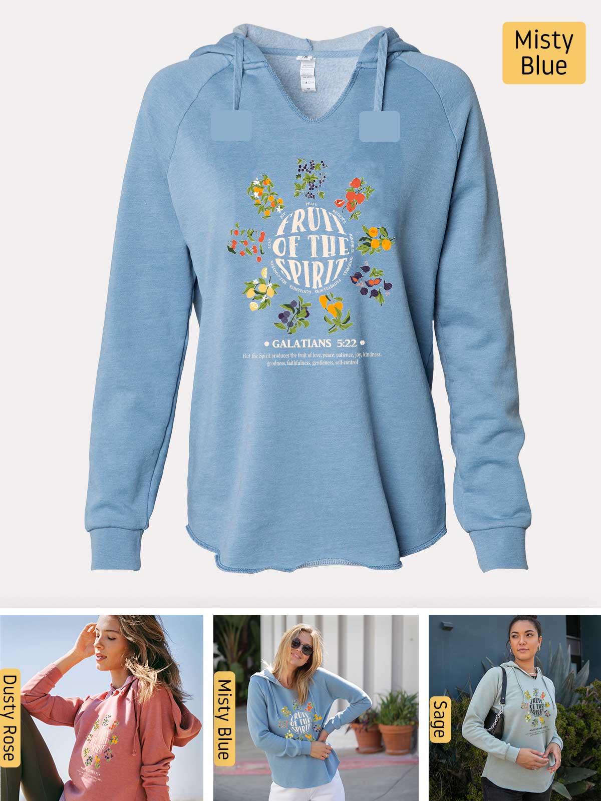 a blue hoodie with a picture of a woman wearing a sweatshirt