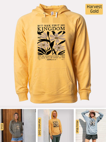 Seek First His Kingdom - Matthew 6:33 - Lightweight, Unisex, Slim-Fit, Terry Loopback Hoodie