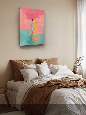 Jesus Walks on Water – Pink & Teal Back View