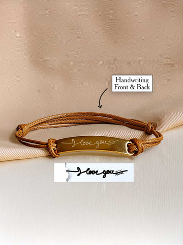 8mm Handwriting Leather Bar Bracelet – Custom Message Inside & Out