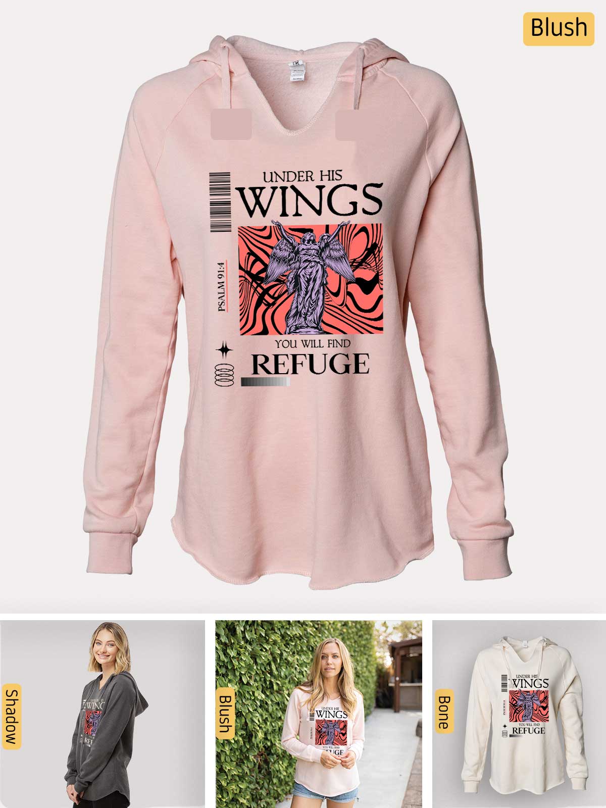 a women's pink hoodie with a picture of a woman's figure