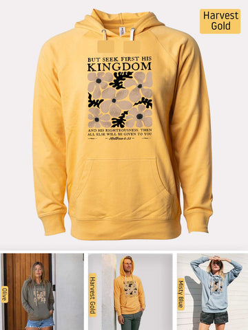 Seek First His Kingdom - Matthew 6:33 - Lightweight, Unisex, Slim-Fit, Terry Loopback Hoodie