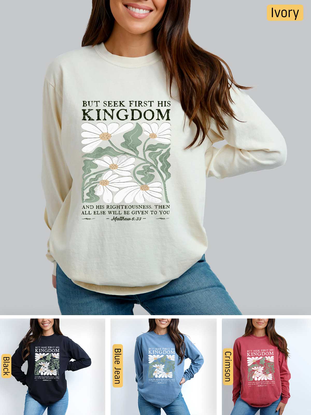 a woman wearing a sweatshirt with a flower on it