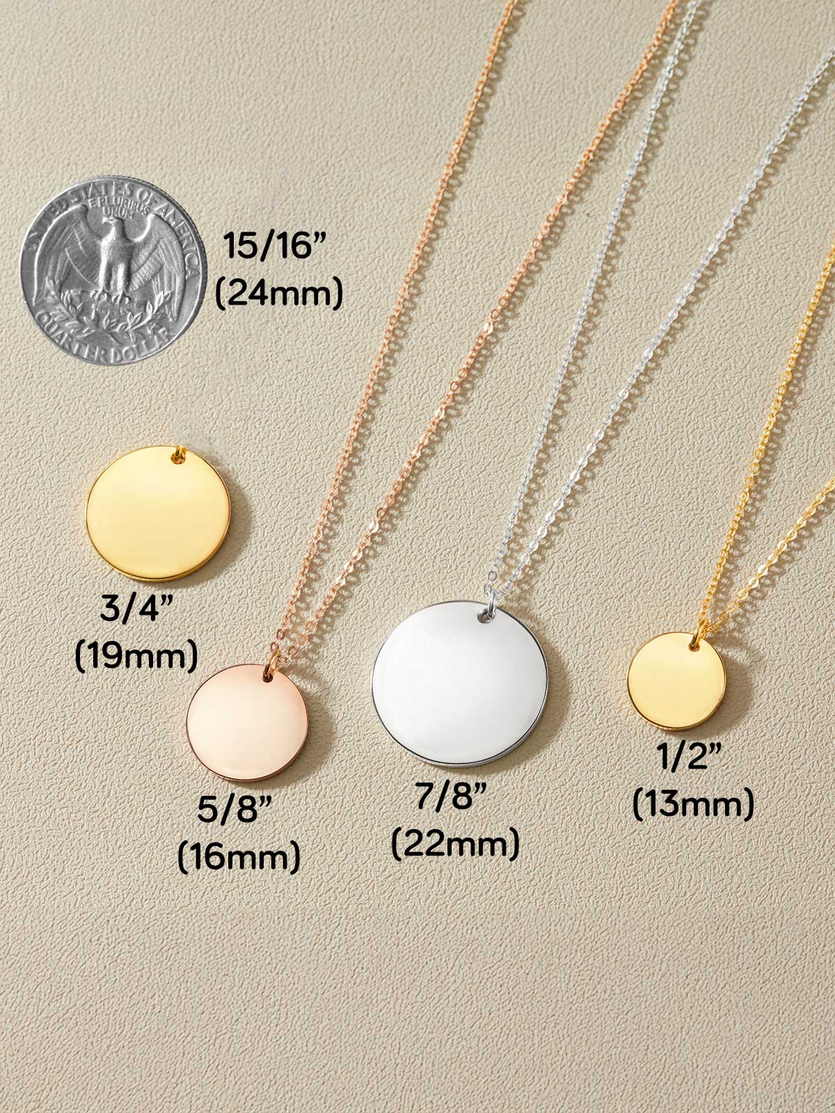 three necklaces with measurements for each of them