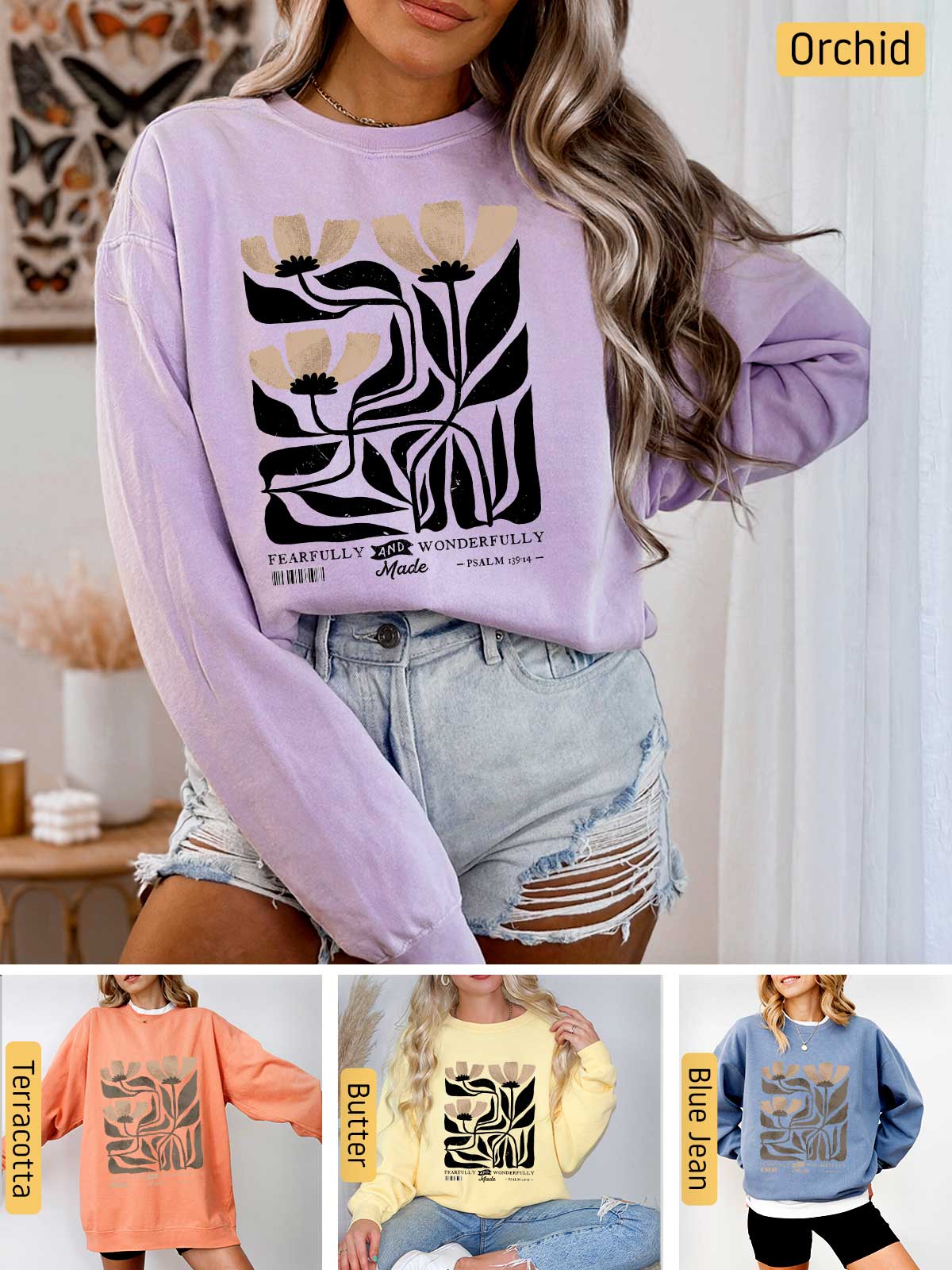 a collage of photos of a woman wearing a sweatshirt and shorts