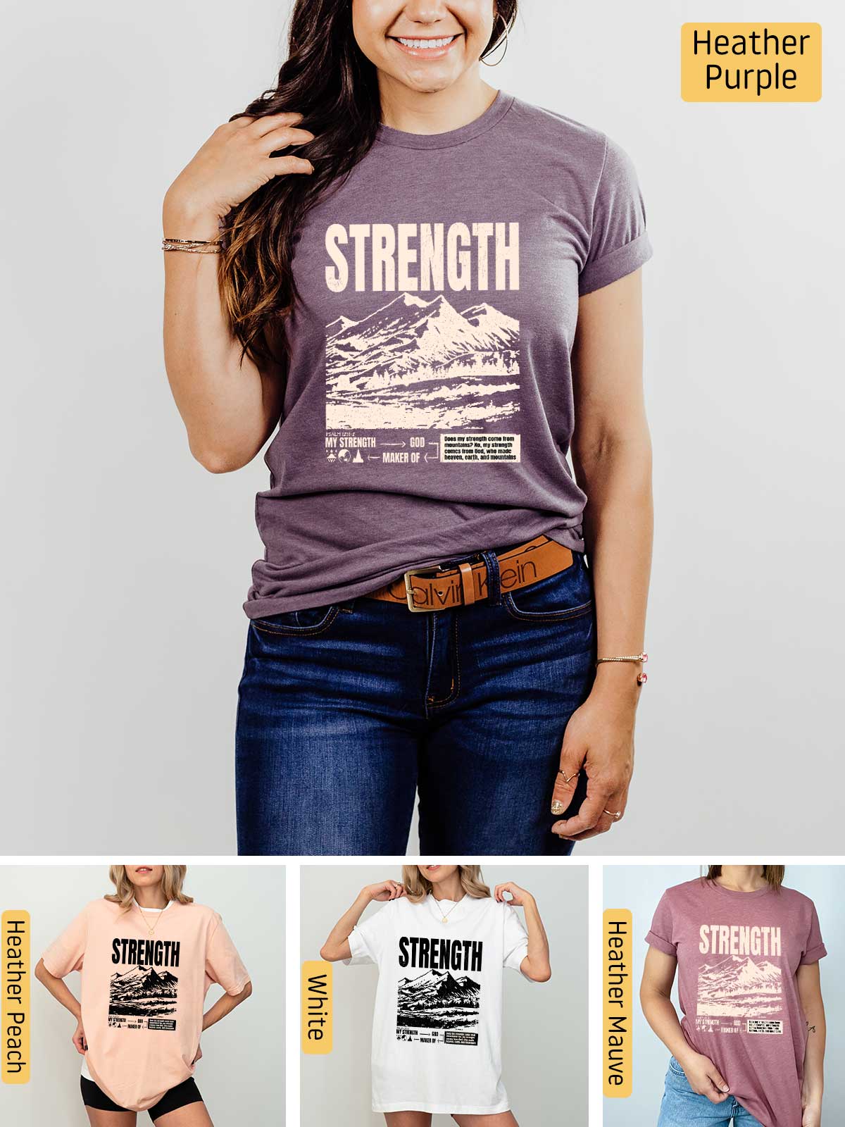 a woman wearing a shirt that says strength