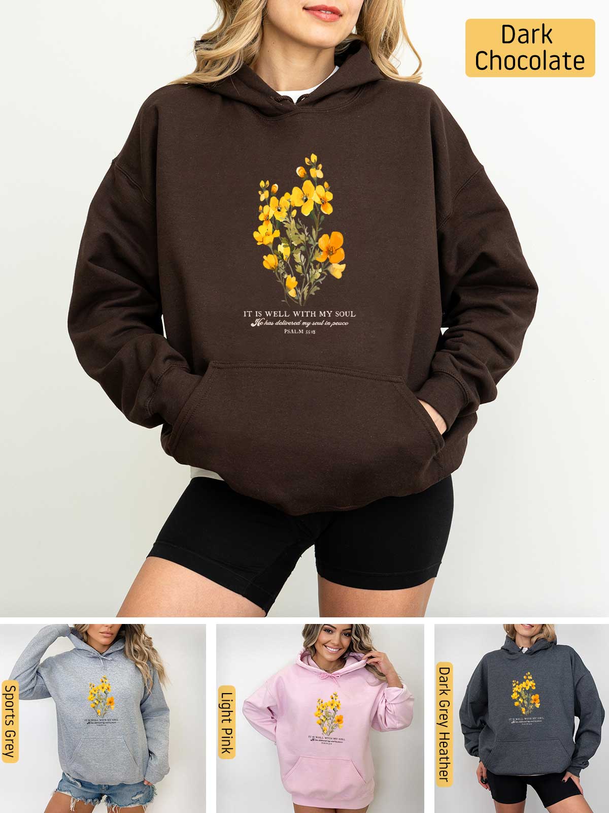 a woman wearing a hoodie with flowers on it