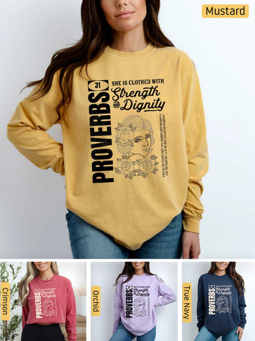 She is Clothed in Strength - Proverbs 31 Woman - Medium-weight, Unisex Longsleeve T-Shirt