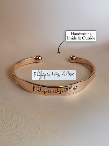 6.5mm Handwriting Bulb-End Cuff Bracelet – Personal Message Inside & Out