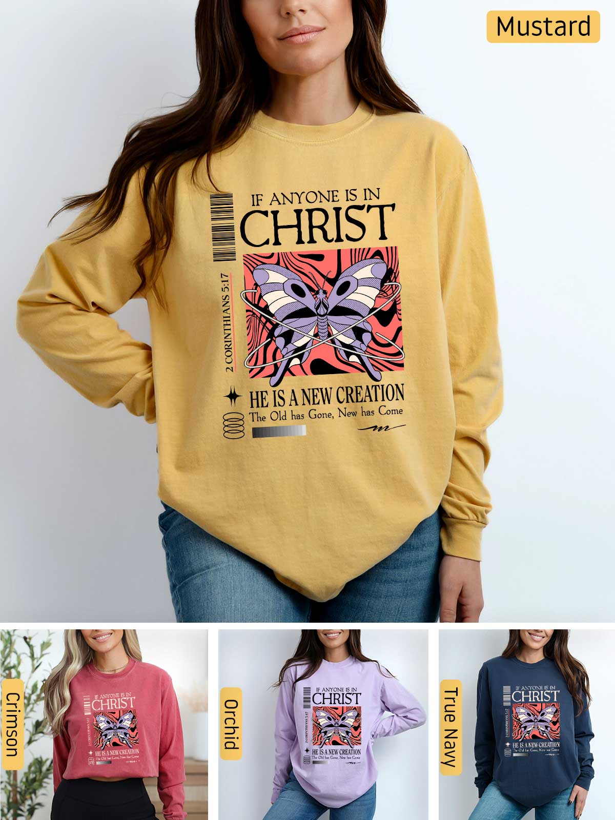 a woman wearing a sweatshirt with a picture of a butterfly on it