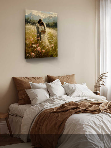 Jesus & Woman – Embrace Among Flowers