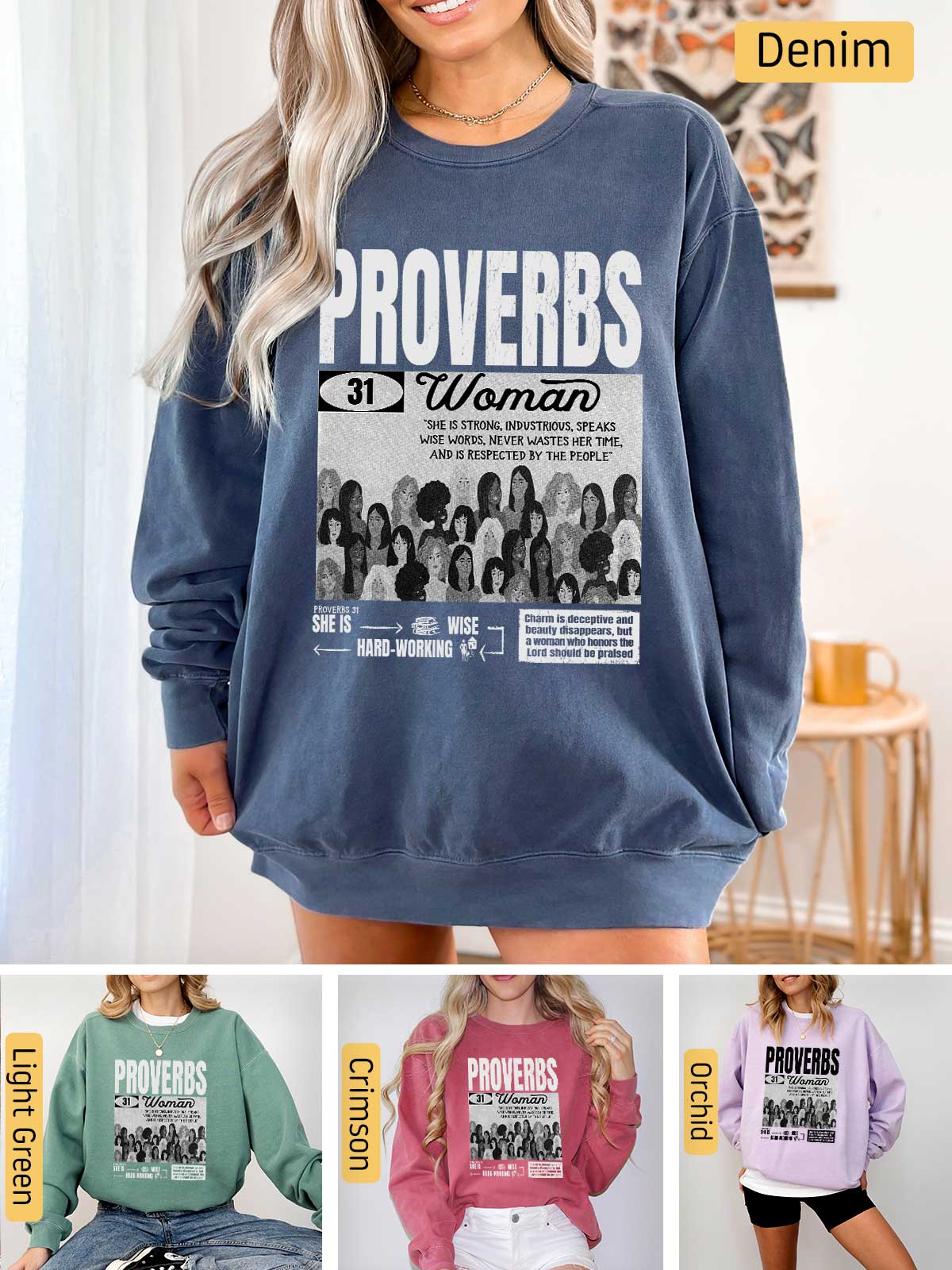 a woman wearing a sweatshirt with the words provers on it